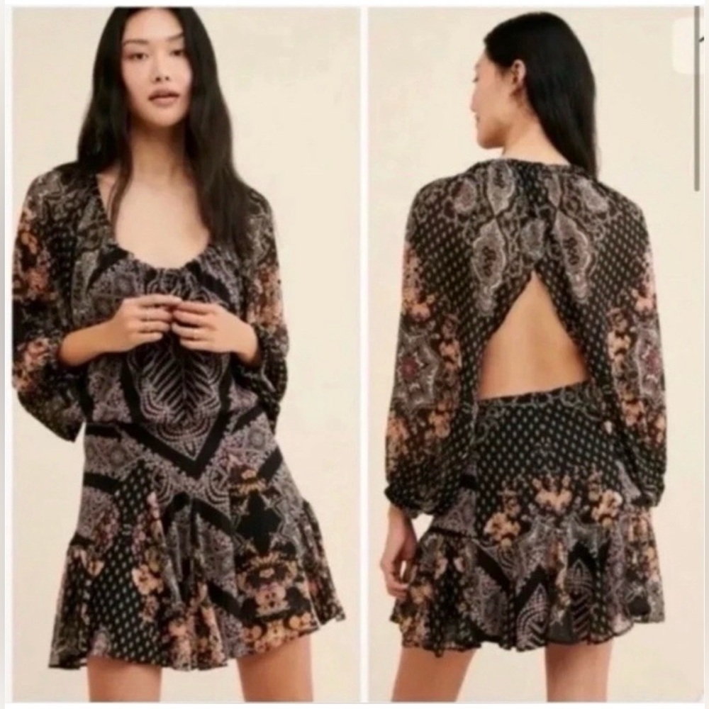 Free People Seven Wonders Mini Open Back Off The Shoulder Dress Fall M - Picture 4 of 8